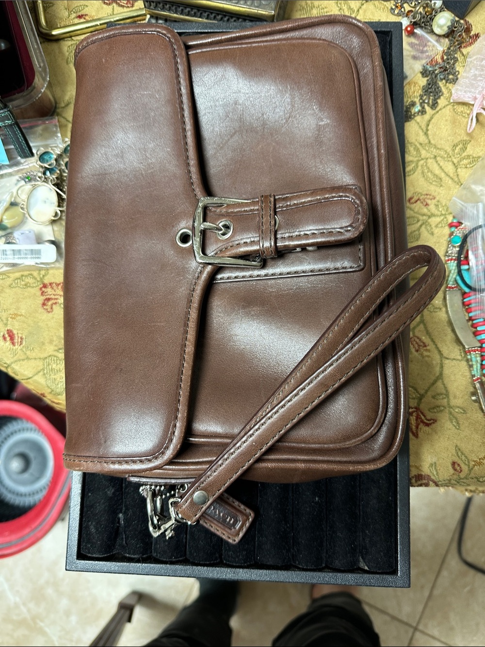 Coach Brown Leather Wristlet  with Buckle Detail